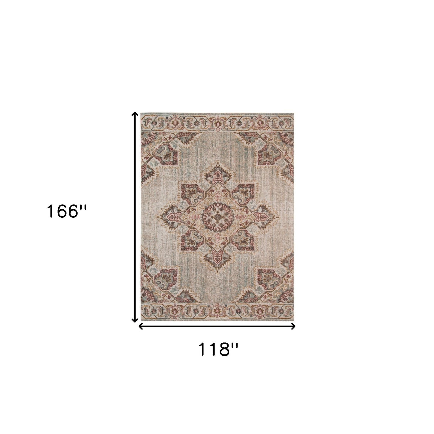 10' x 14' Beige Medallion Power Loom Area Rug With Fringe