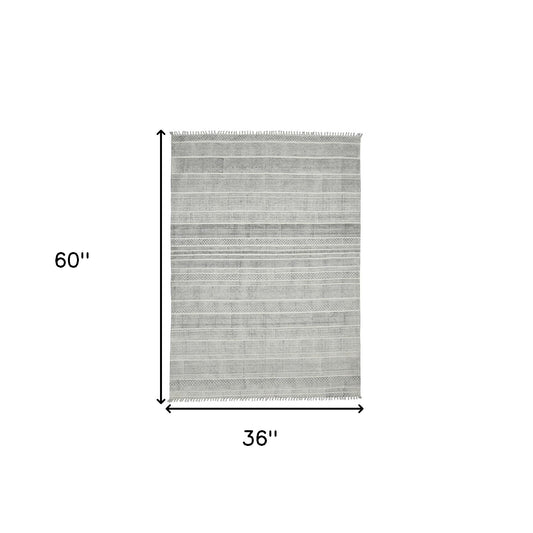 3' X 5' Charcoal Geometric Flatweave Handmade Distressed Area Rug