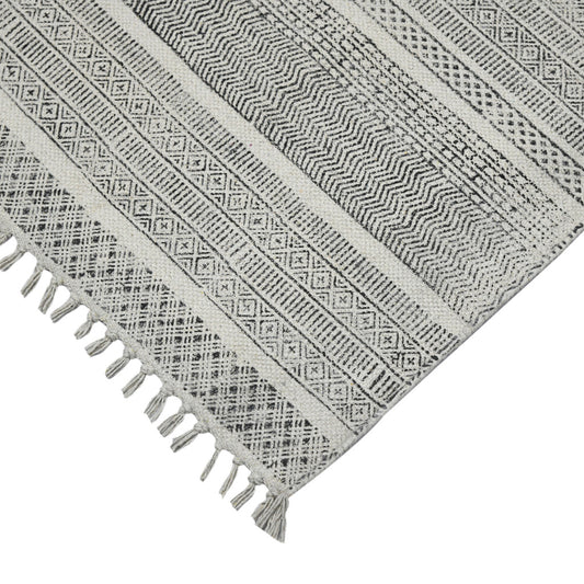 3' X 5' Charcoal Geometric Flatweave Handmade Distressed Area Rug