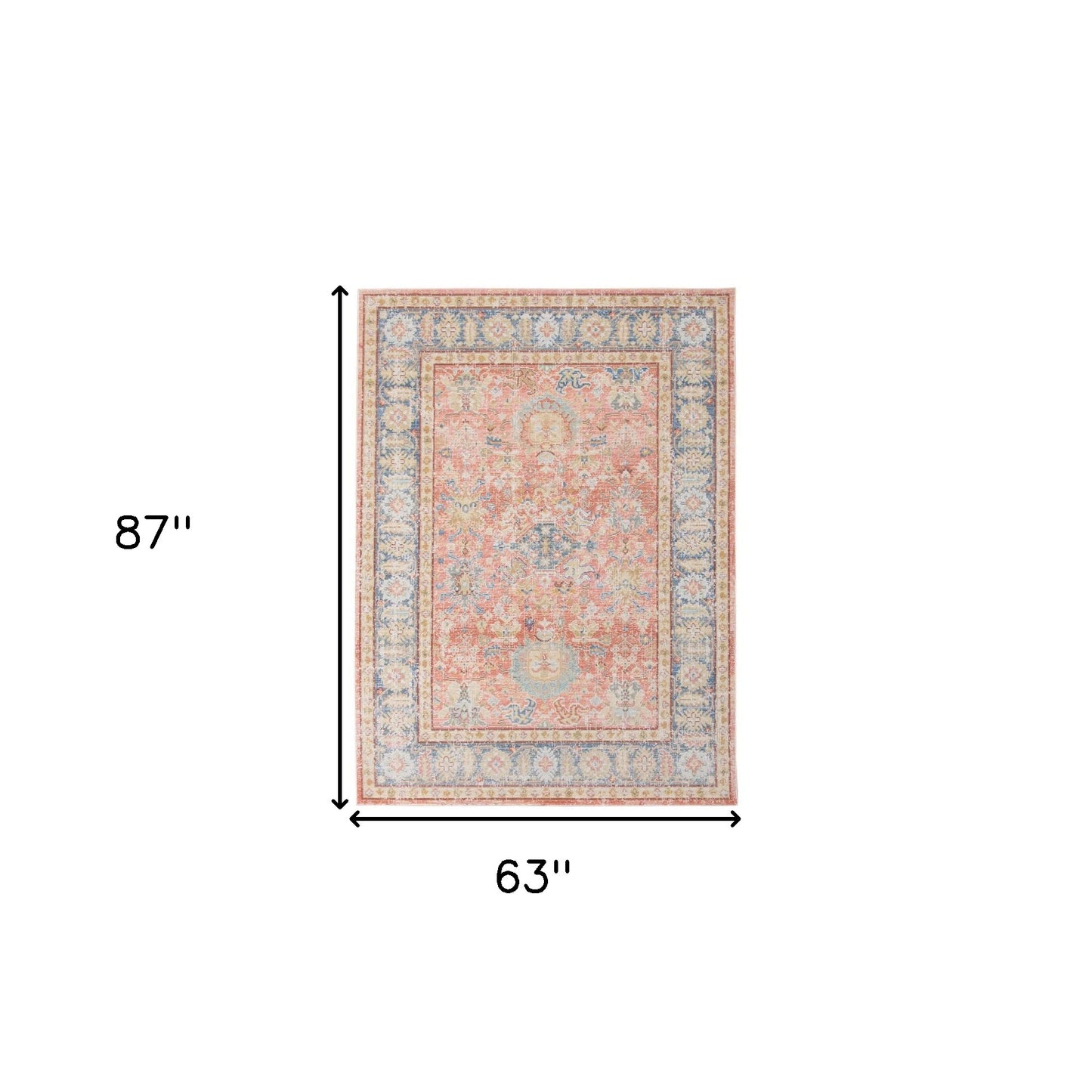 5' x 7' Coral Floral Power Loom Area Rug