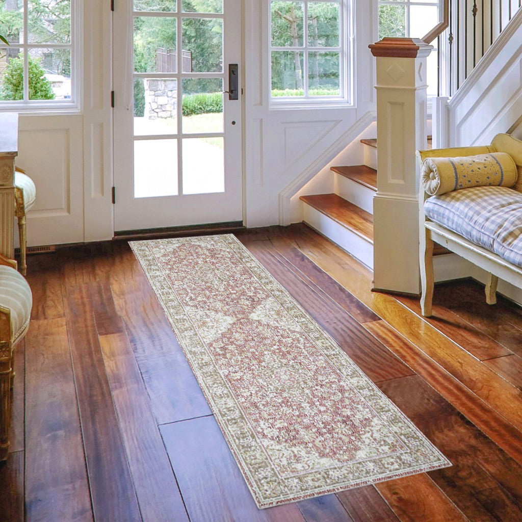 8' Coral Medallion Power Loom Runner Rug
