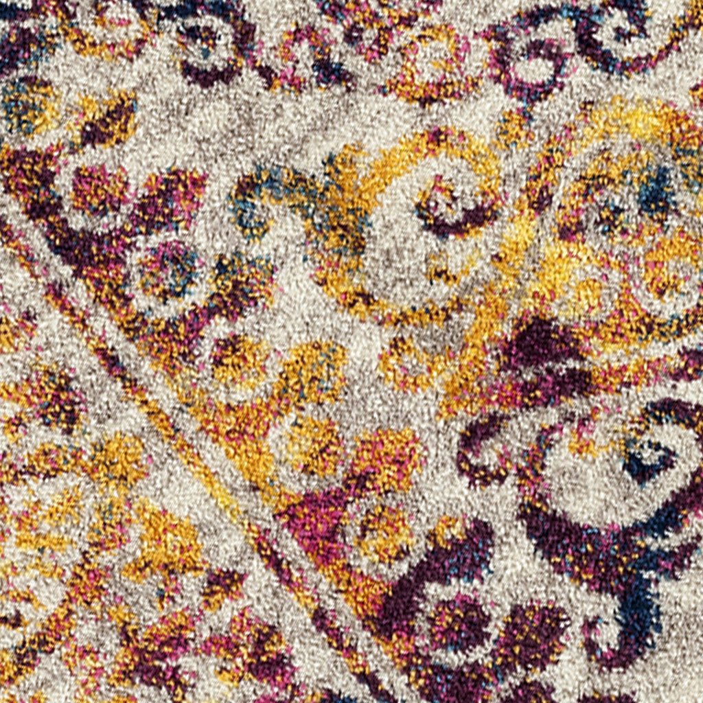 6' Blue and Yellow Round Southwestern Power Loom Area Rug