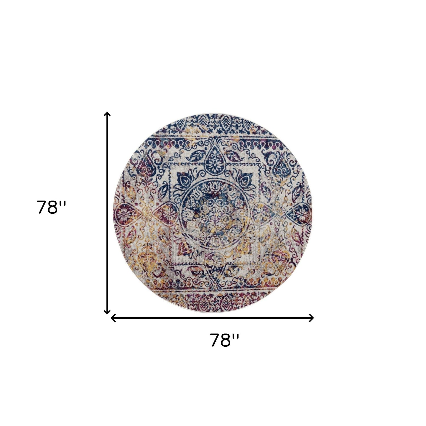 6' Blue and Yellow Round Southwestern Power Loom Area Rug