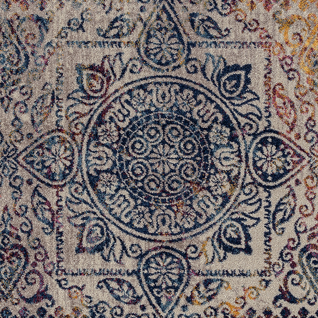 6' Blue and Yellow Round Southwestern Power Loom Area Rug