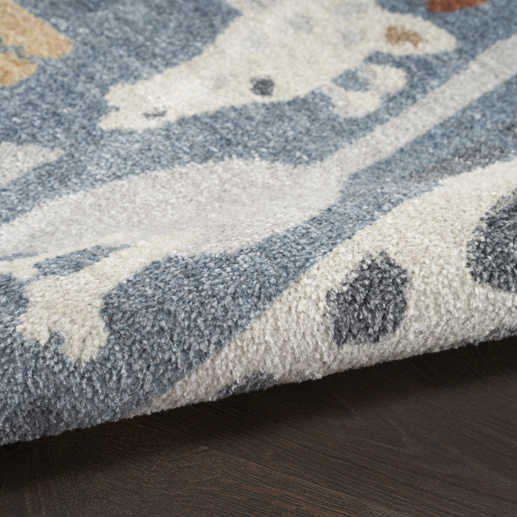 3' X 5' Ivory Blue and Gray Kids Safar Animal Print Washable Area Rug