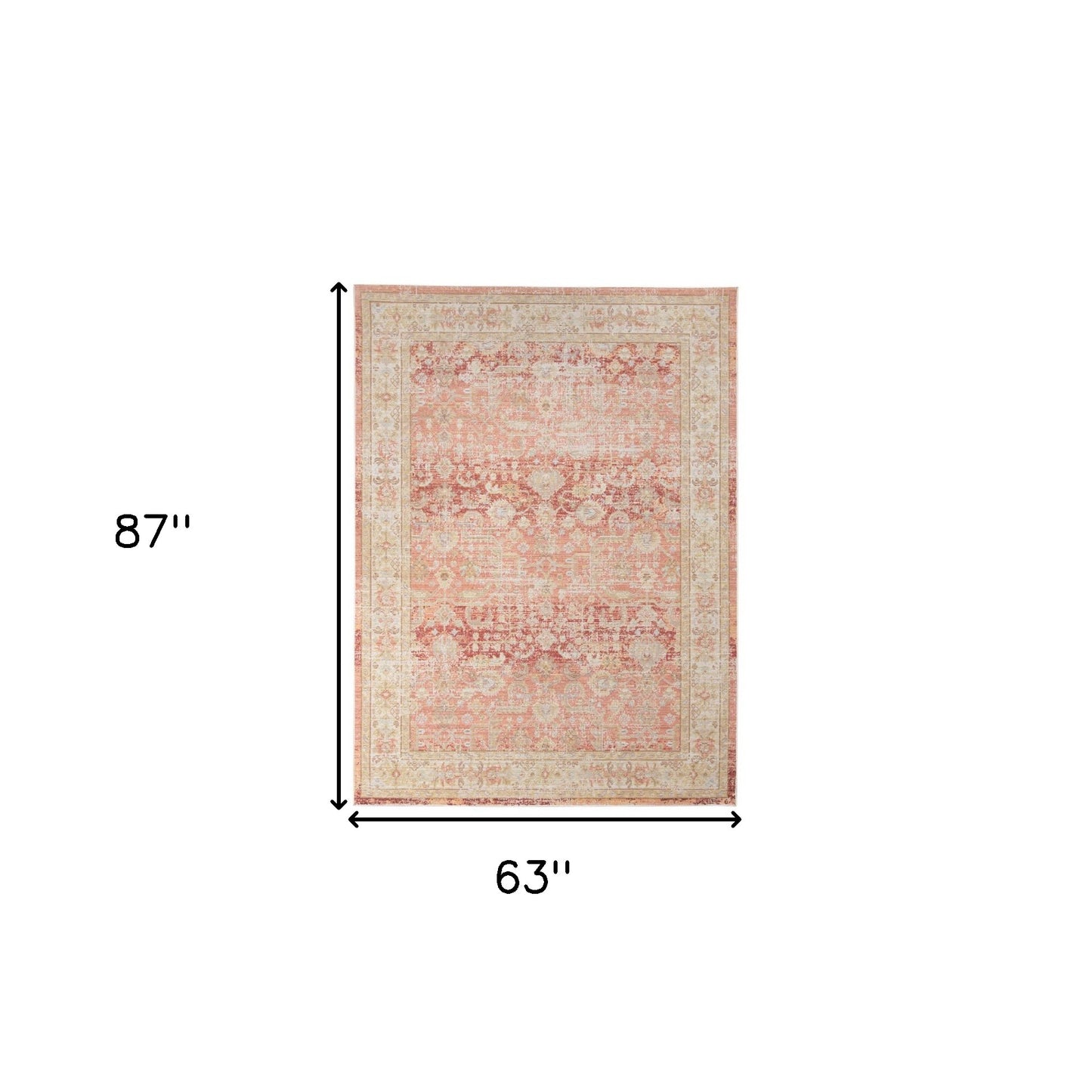 5' x 7' Salmon Floral Power Loom Area Rug