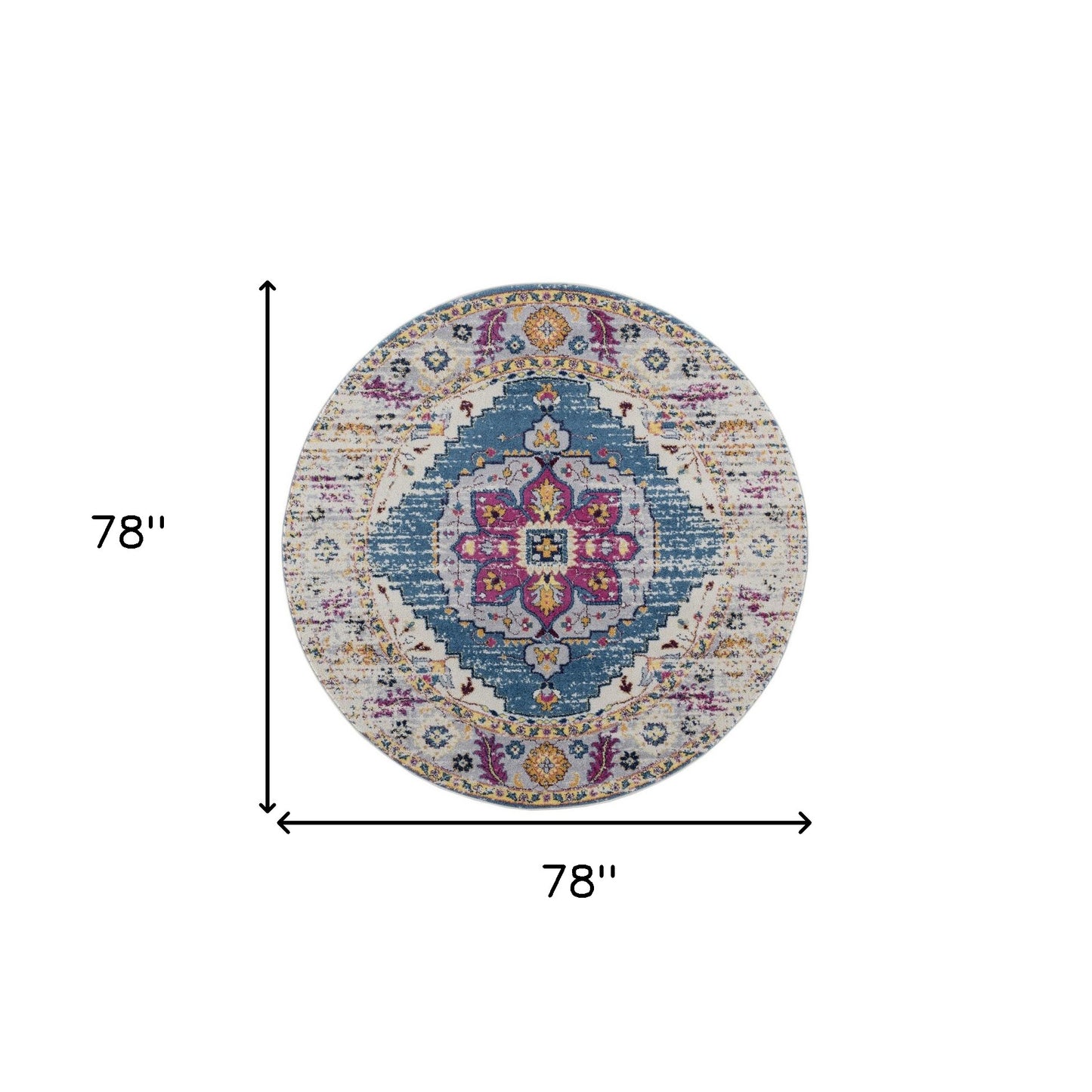 6' Blue and Pink Round Medallion Power Loom Area Rug