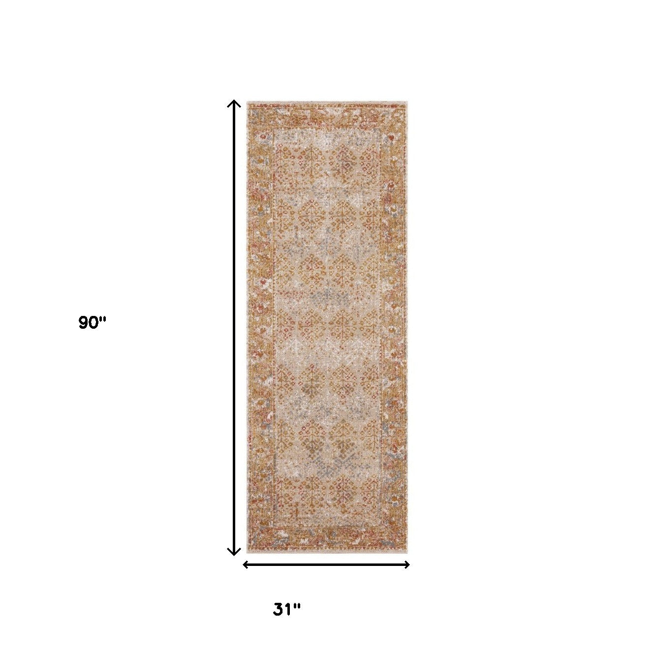7' Beige Southwestern Power Loom Runner Rug With Fringe