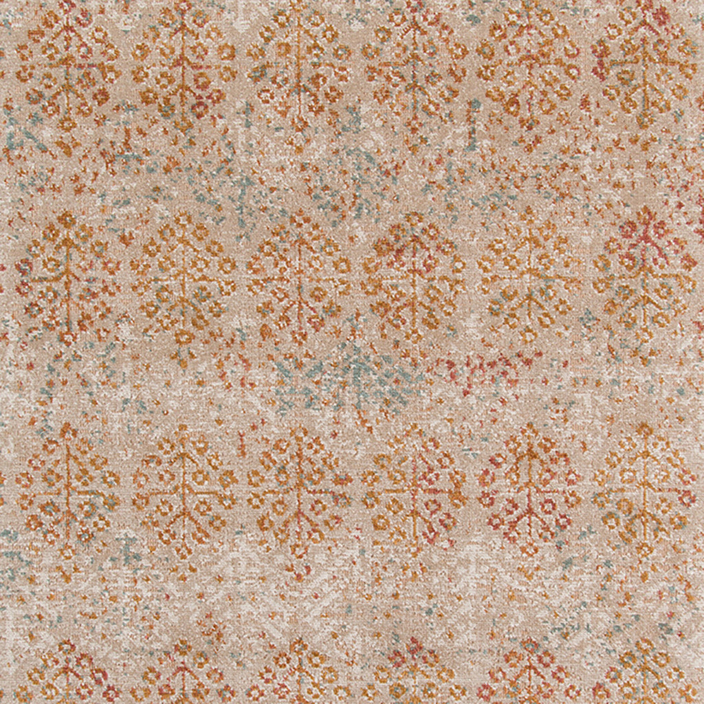 7' Beige Southwestern Power Loom Runner Rug With Fringe