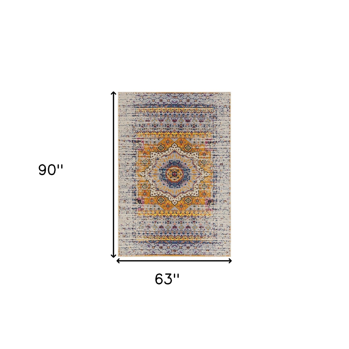 5' x 8' Orange and Ivory Medallion Power Loom Area Rug