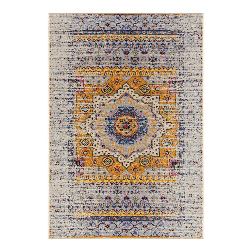 5' x 8' Orange and Ivory Medallion Power Loom Area Rug