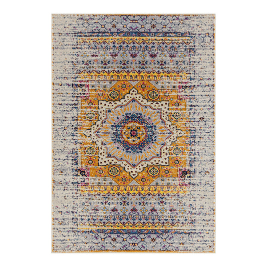 5' x 8' Orange and Ivory Medallion Power Loom Area Rug