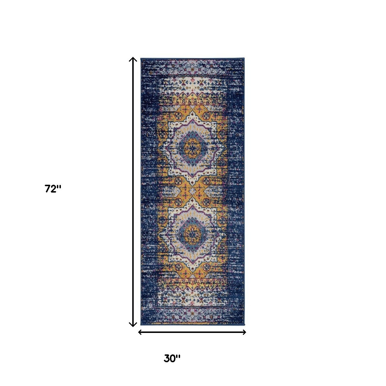 6' Blue and Orange Medallion Power Loom Runner Rug