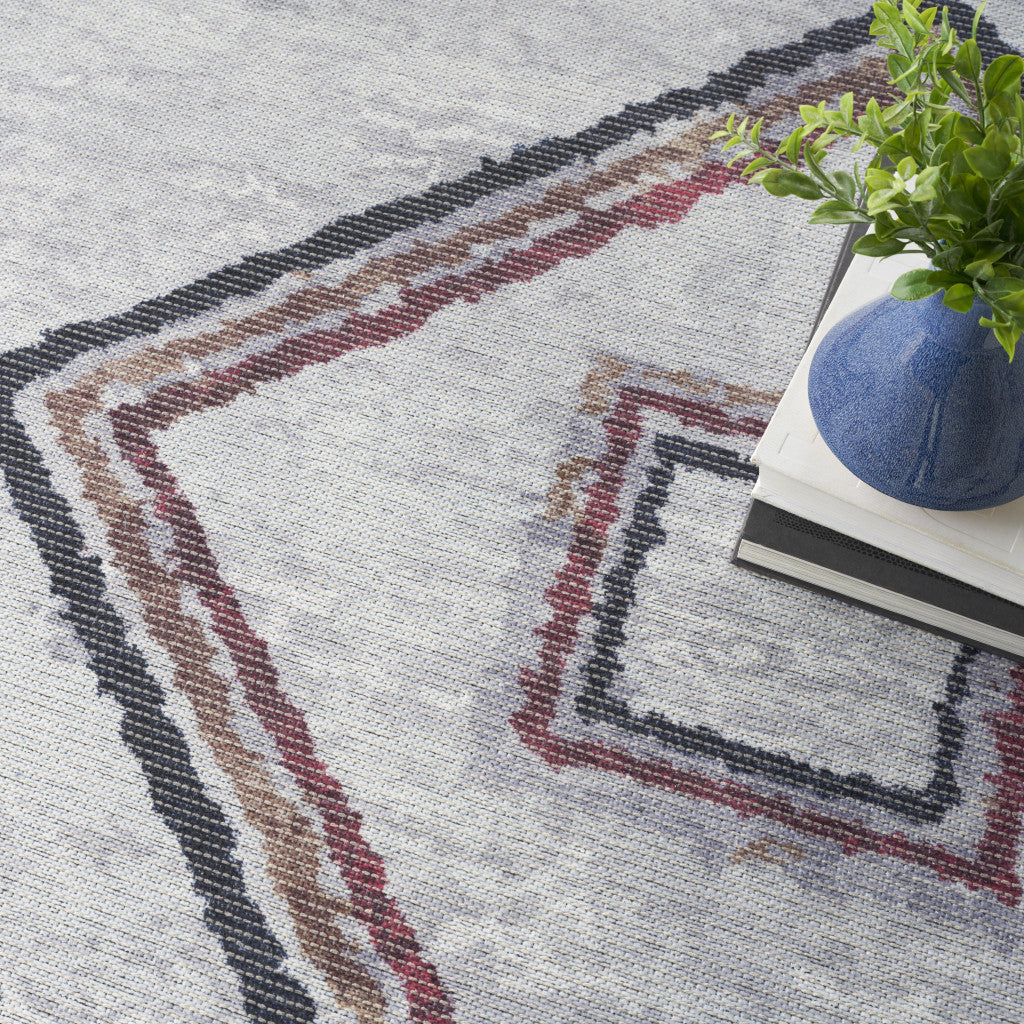 8' x 10' Gray and Brown Geometric Power Loom Washable Area Rug