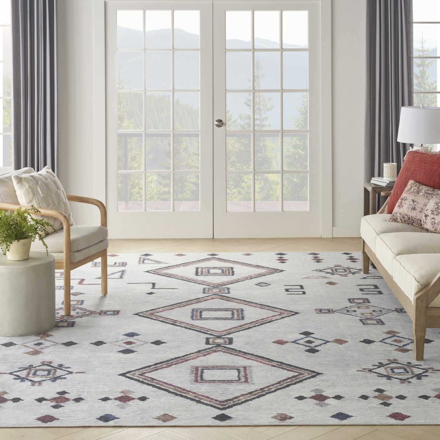 8' x 10' Gray and Brown Geometric Power Loom Washable Area Rug
