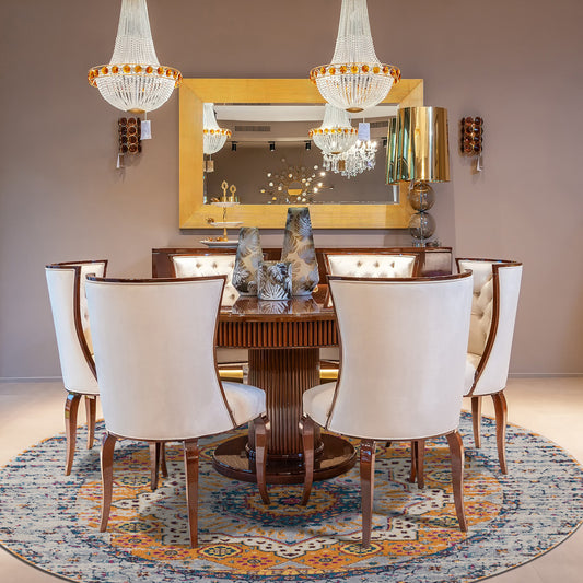 6' Orange and Ivory Round Medallion Power Loom Area Rug