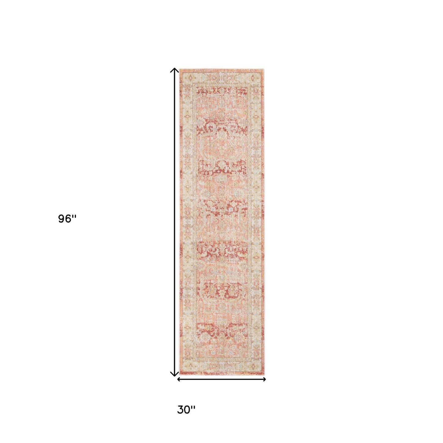 8' Salmon Floral Power Loom Runner Rug