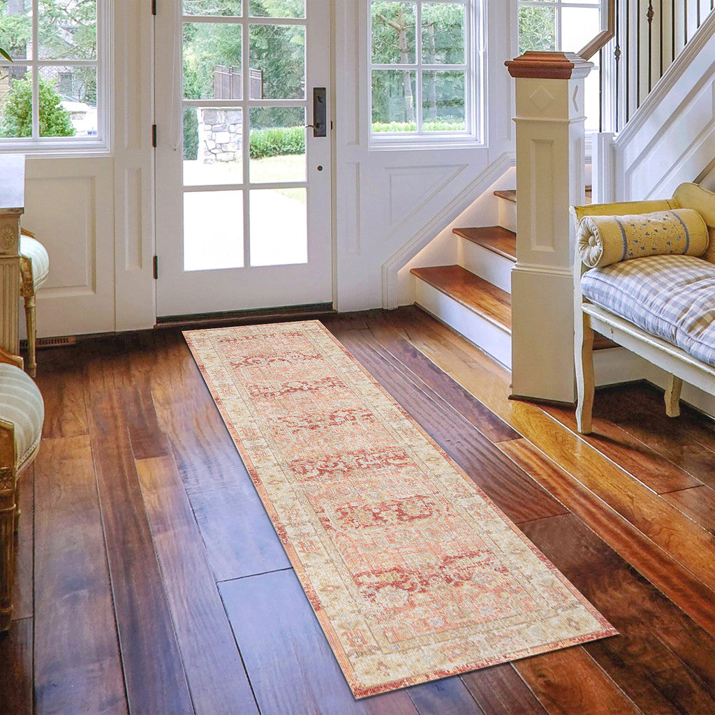 8' Salmon Floral Power Loom Runner Rug