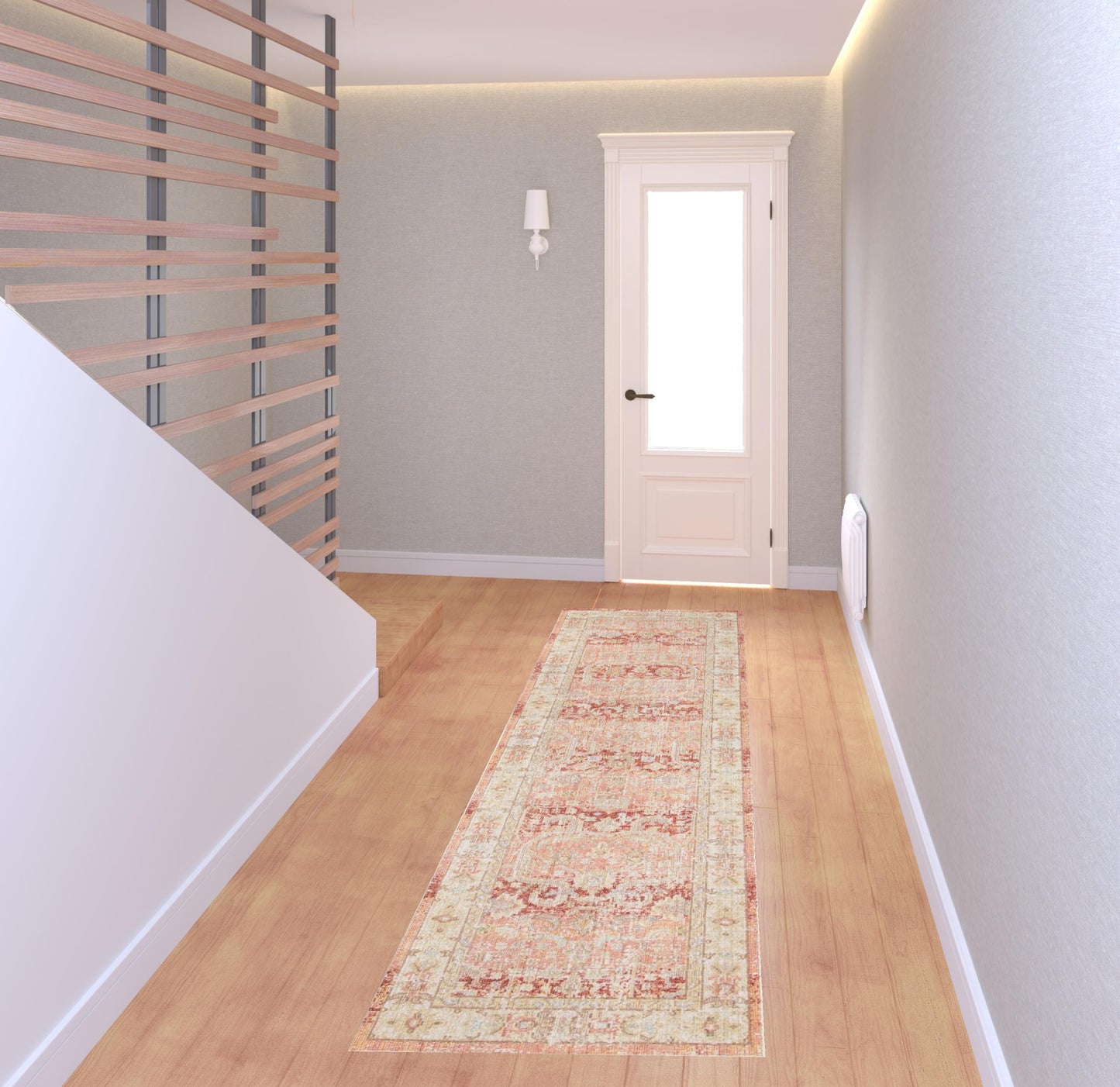 8' Salmon Floral Power Loom Runner Rug