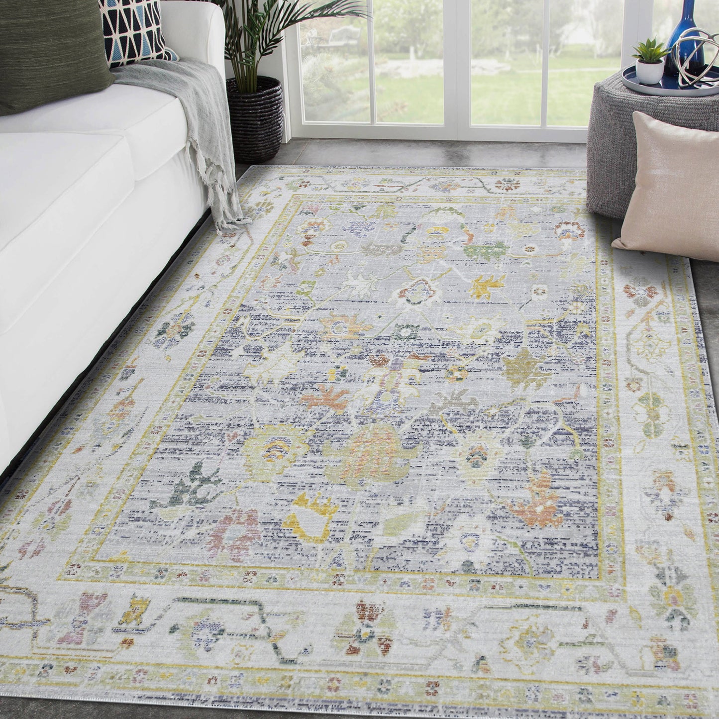 4' x 6' Blue Floral Power Loom Area Rug