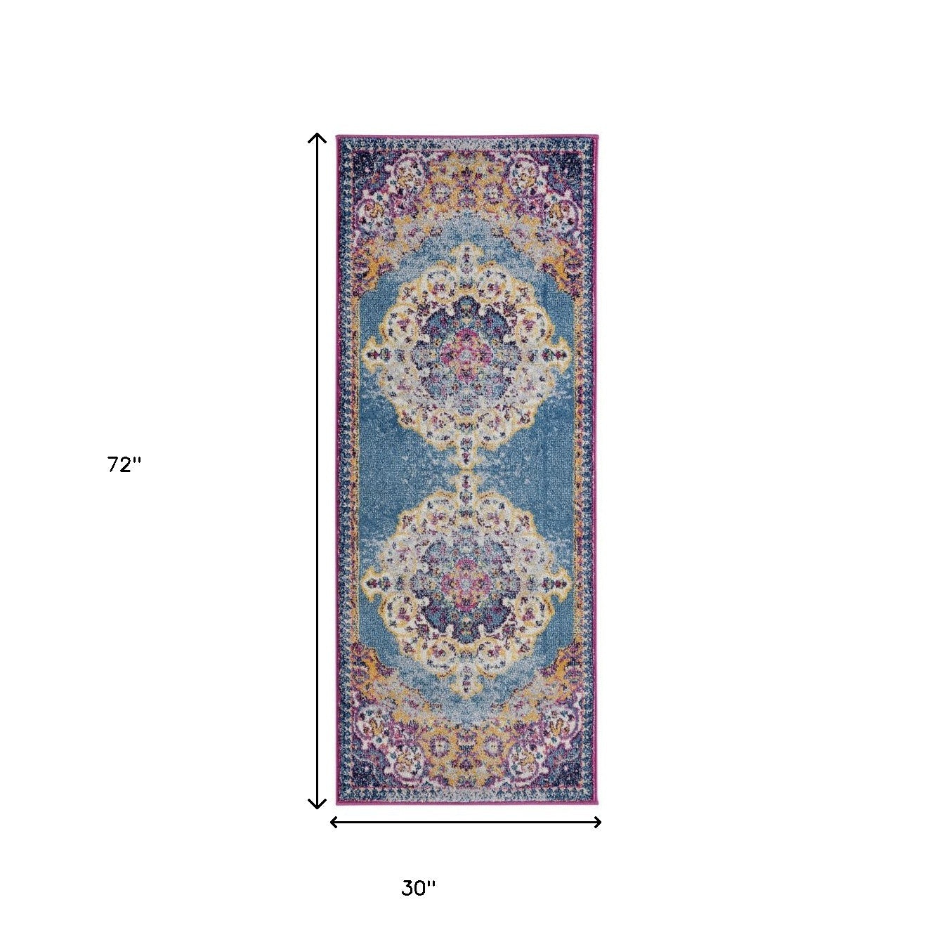 6' Blue and Orange Medallion Power Loom Runner Rug
