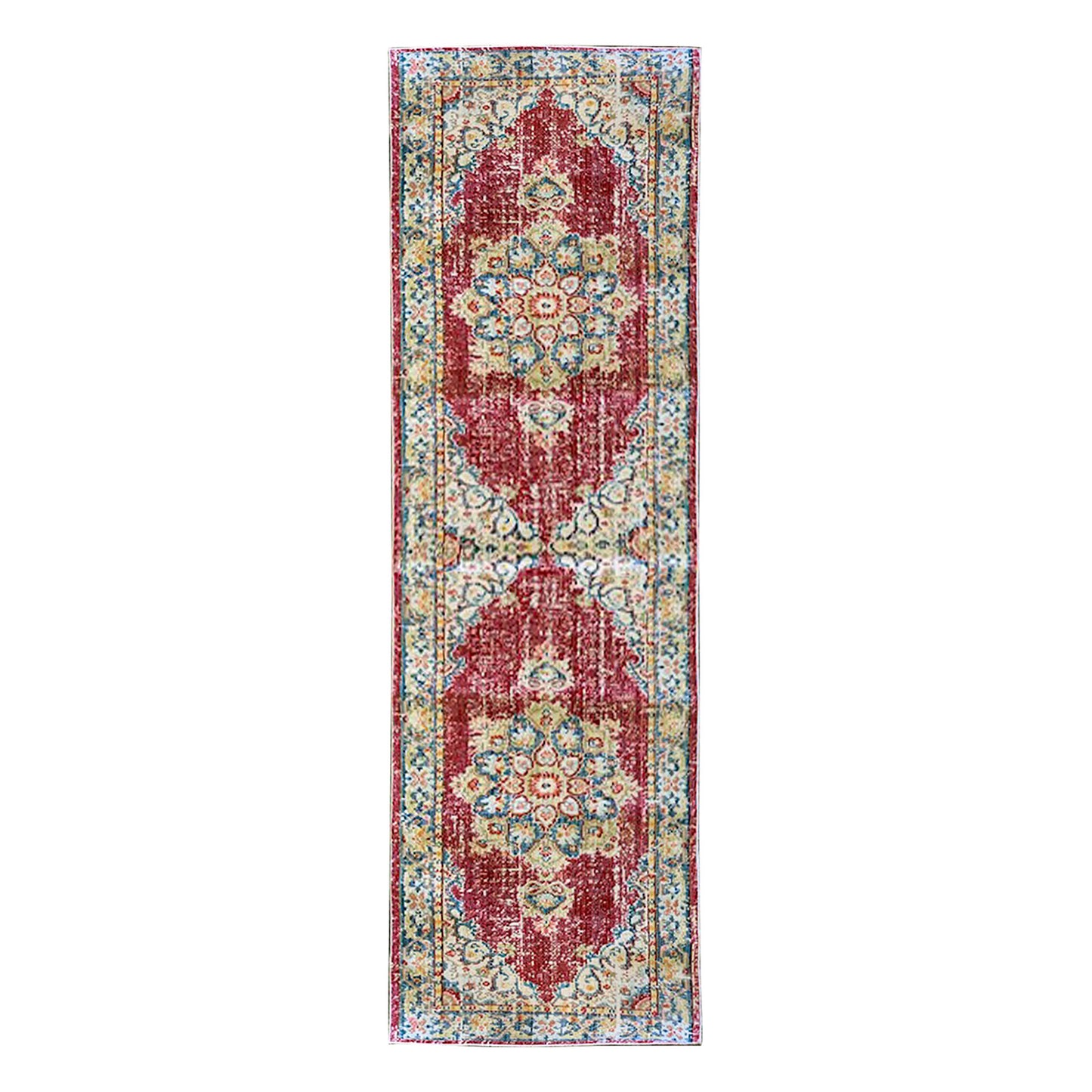 8' Red Medallion Power Loom Runner Rug