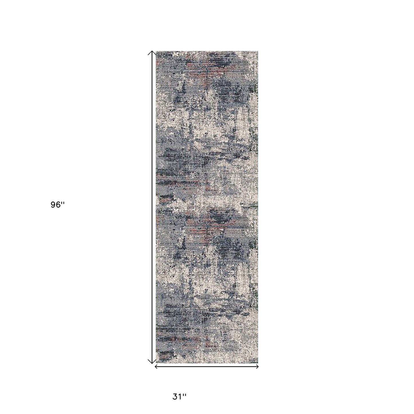 8' Gray and Ivory Abstract Power Loom Runner Rug