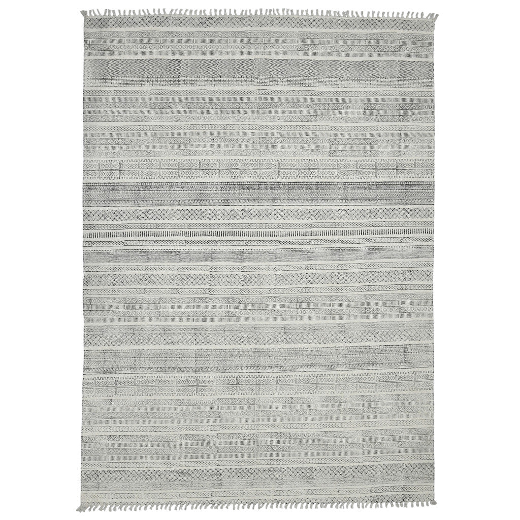 5' x 7' Charcoal Geometric Flatweave Handmade Distressed Area Rug