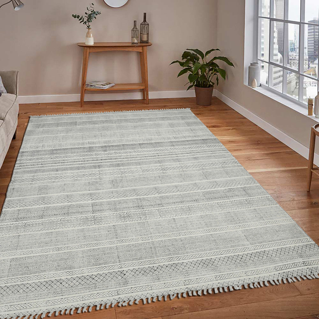 5' x 7' Charcoal Geometric Flatweave Handmade Distressed Area Rug