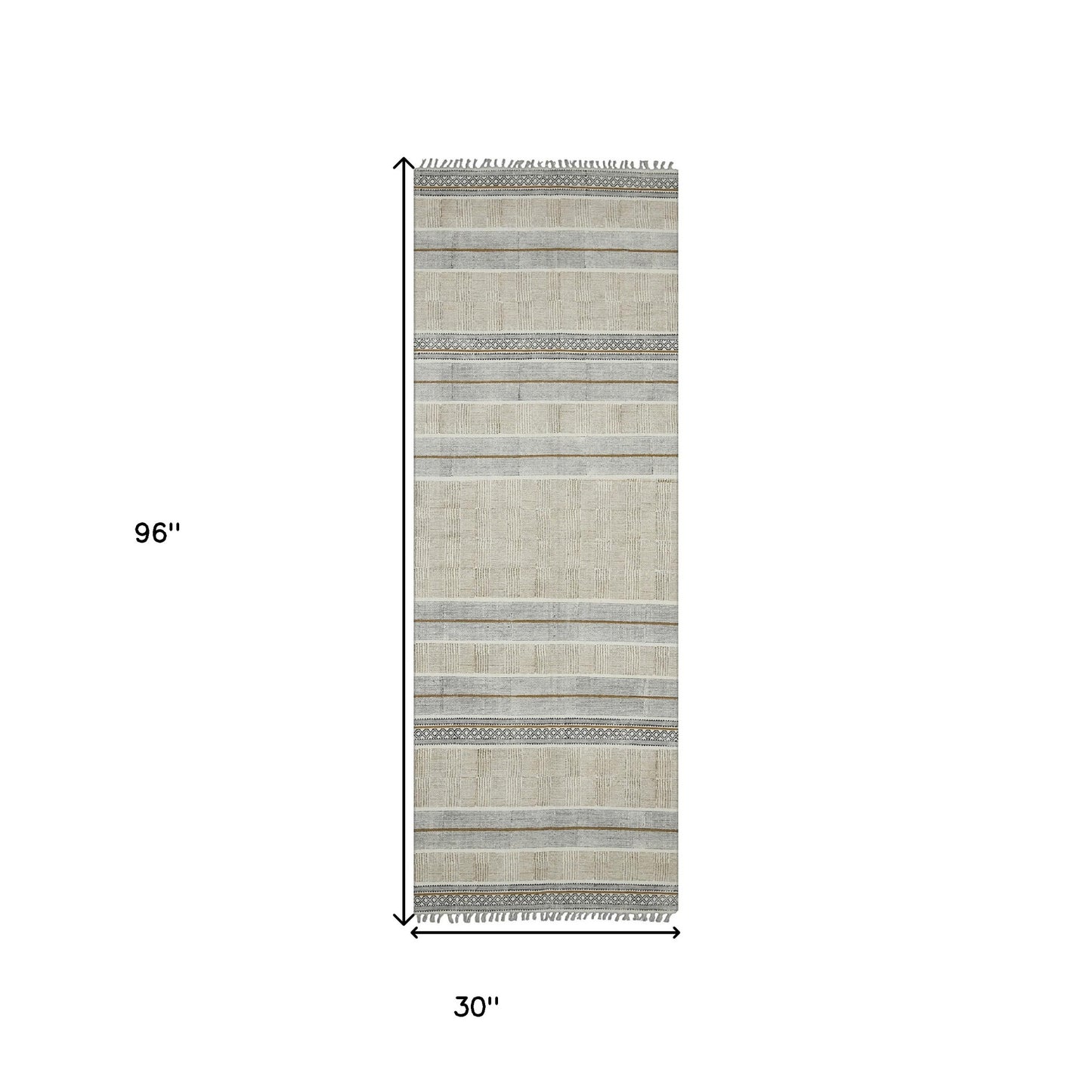 8' Brown Geometric Flatweave Handmade Distressed Runner Rug With Fringe