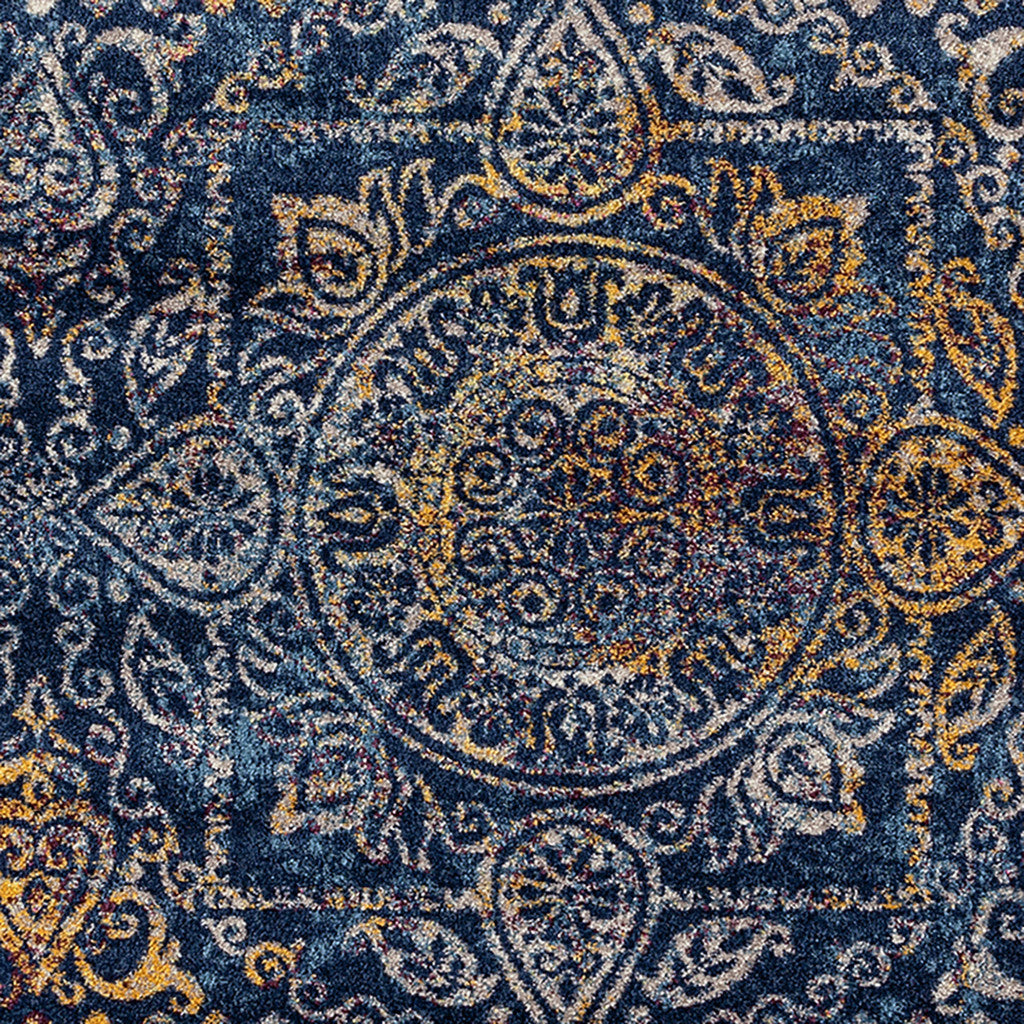6' Blue and Yellow Round Southwestern Power Loom Area Rug