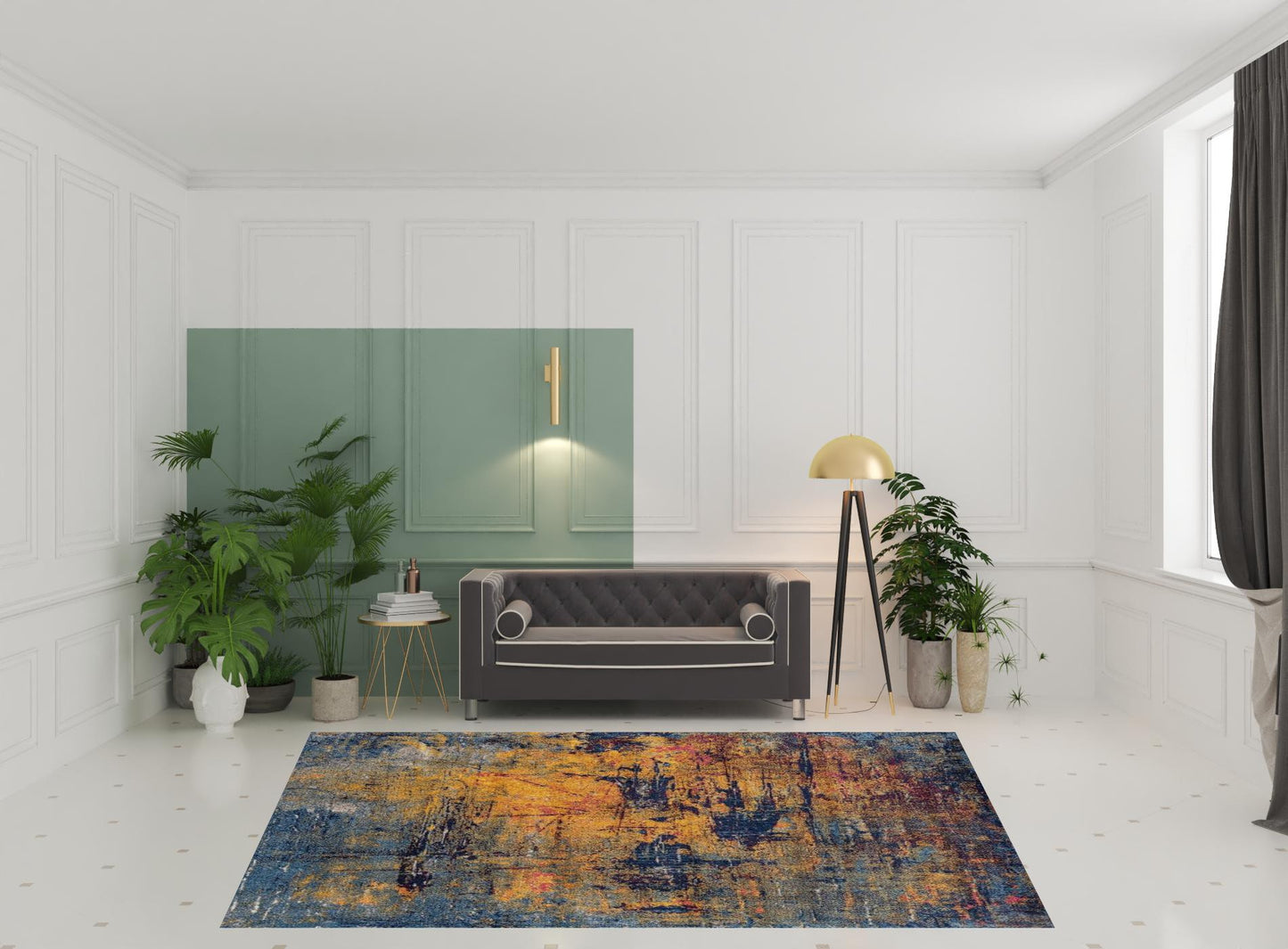 8' x 10' Blue and Orange Abstract Power Loom Area Rug
