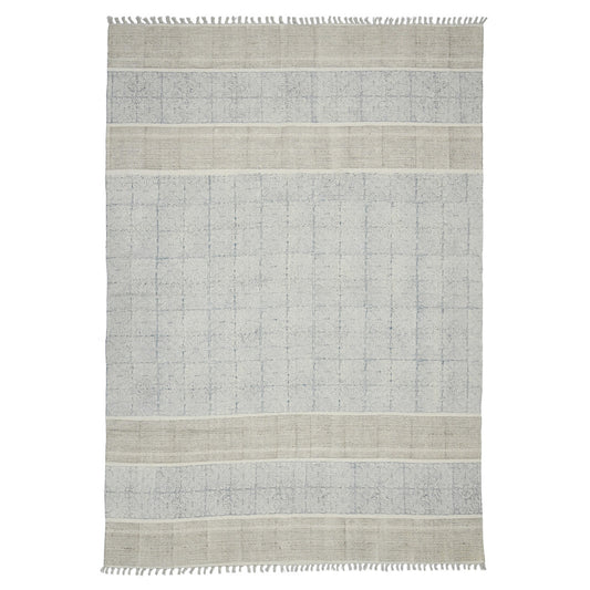 7' x 10' Blue Oriental Flatweave Handmade Distressed Area Rug With Fringe