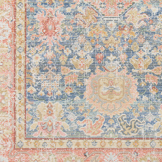 2' x 3' Blue and Pink Oriental Power Loom Distressed Area Rug