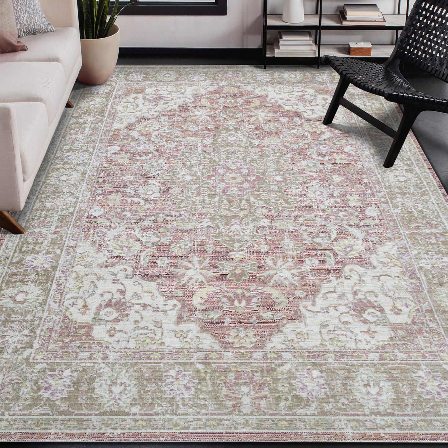5' x 7' Coral Medallion Power Loom Area Rug