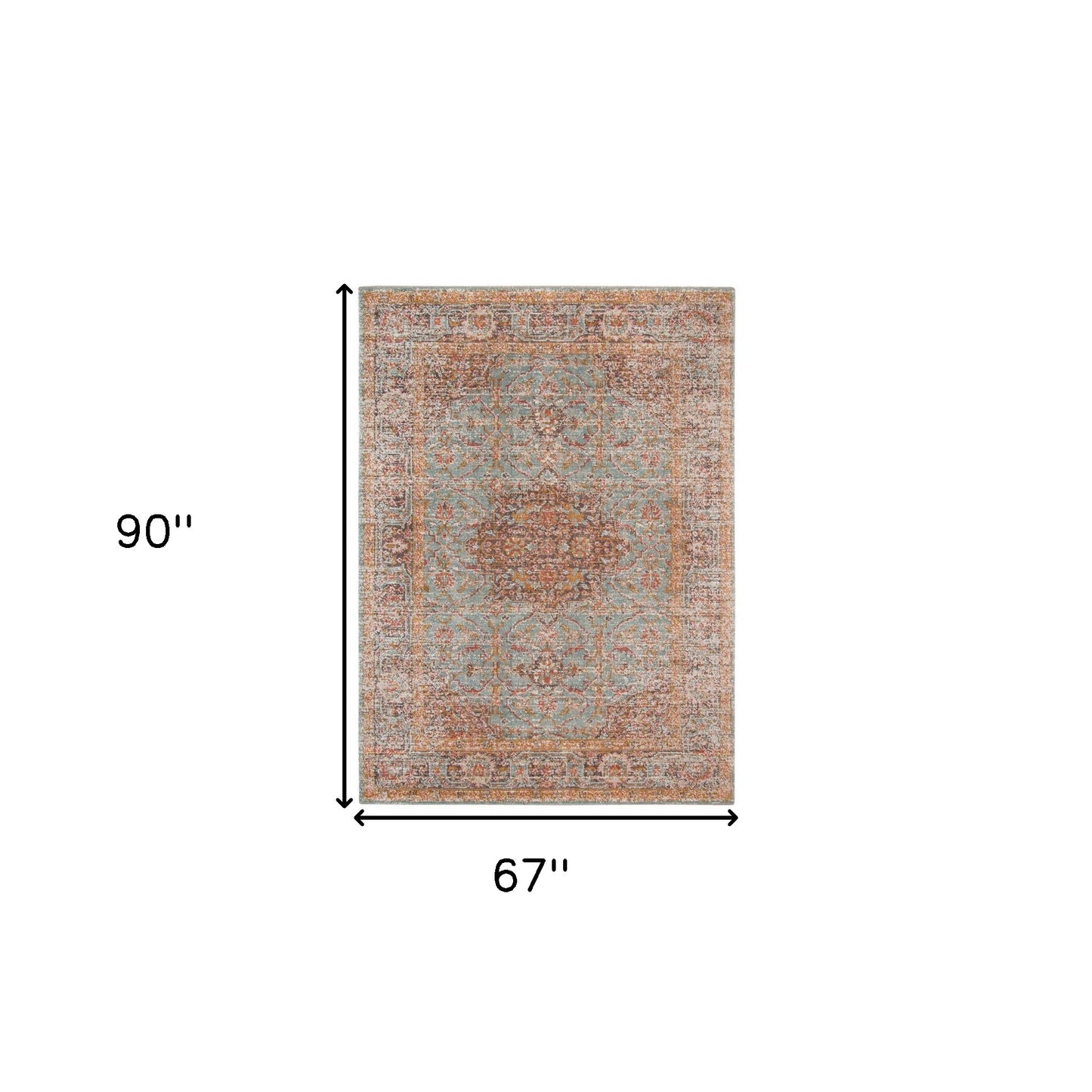 5' x 7' Sea Green Medallion Power Loom Area Rug With Fringe