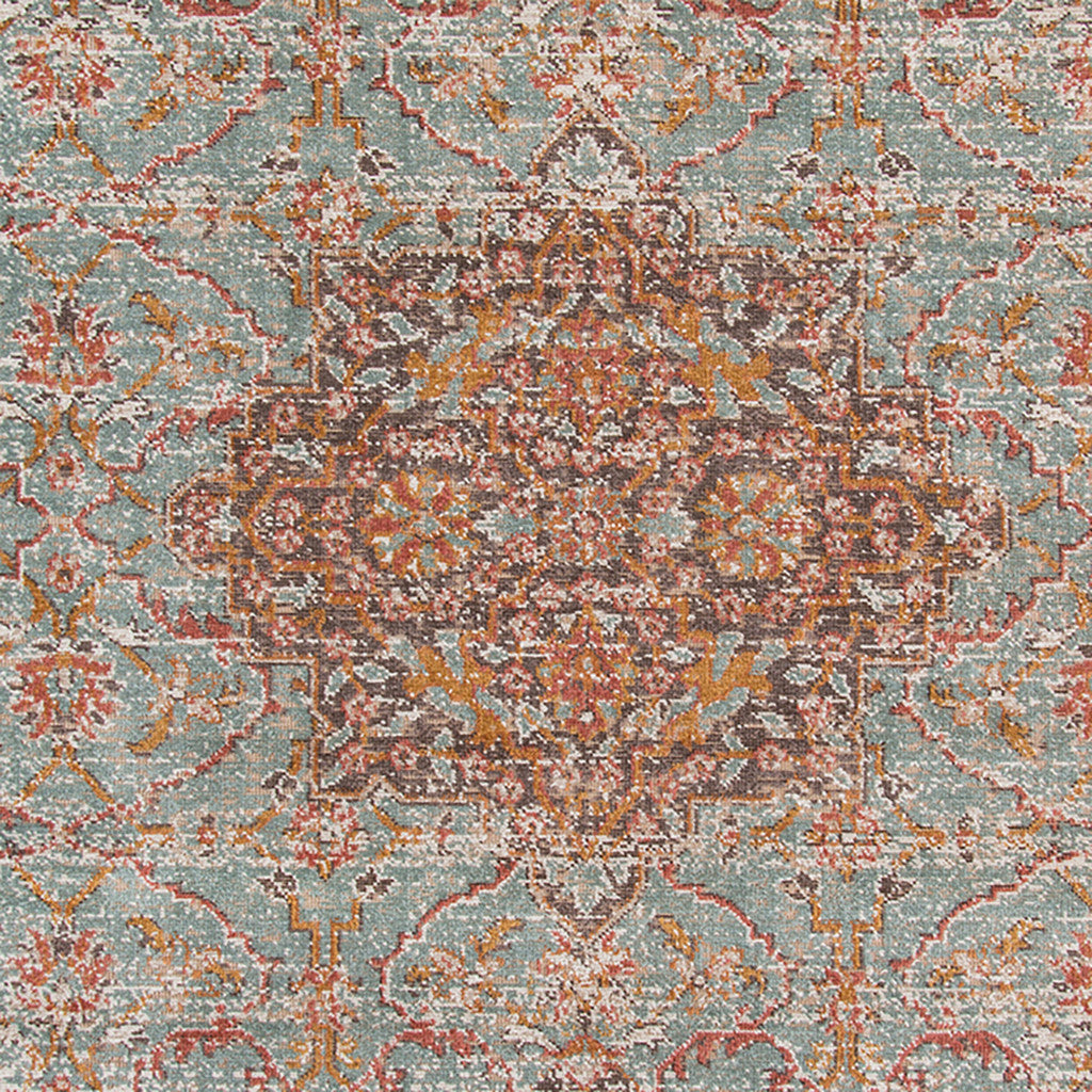 5' x 7' Sea Green Medallion Power Loom Area Rug With Fringe