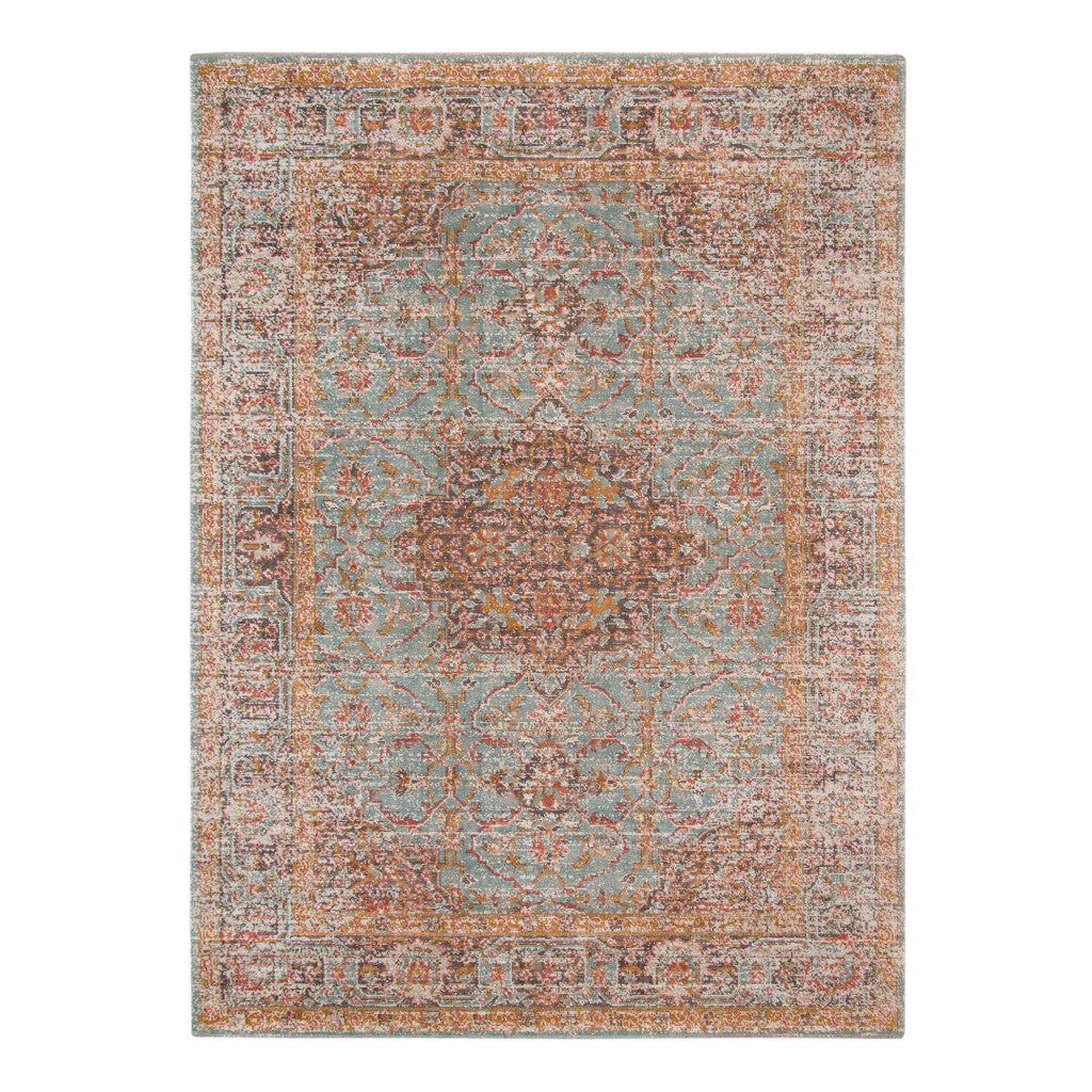 5' x 7' Sea Green Medallion Power Loom Area Rug With Fringe