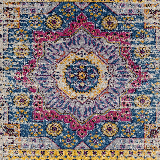 6' Pink and Ivory Round Medallion Power Loom Area Rug