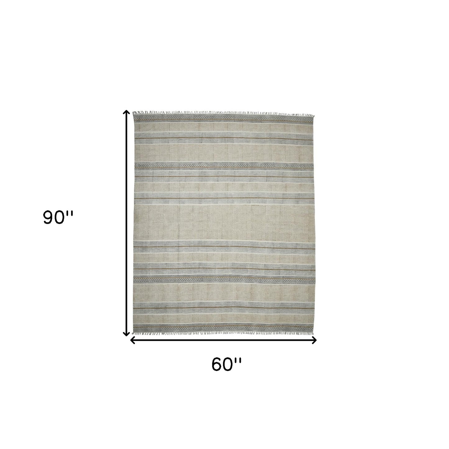 5' x 7' Brown Geometric Flatweave Handmade Distressed Area Rug With Fringe