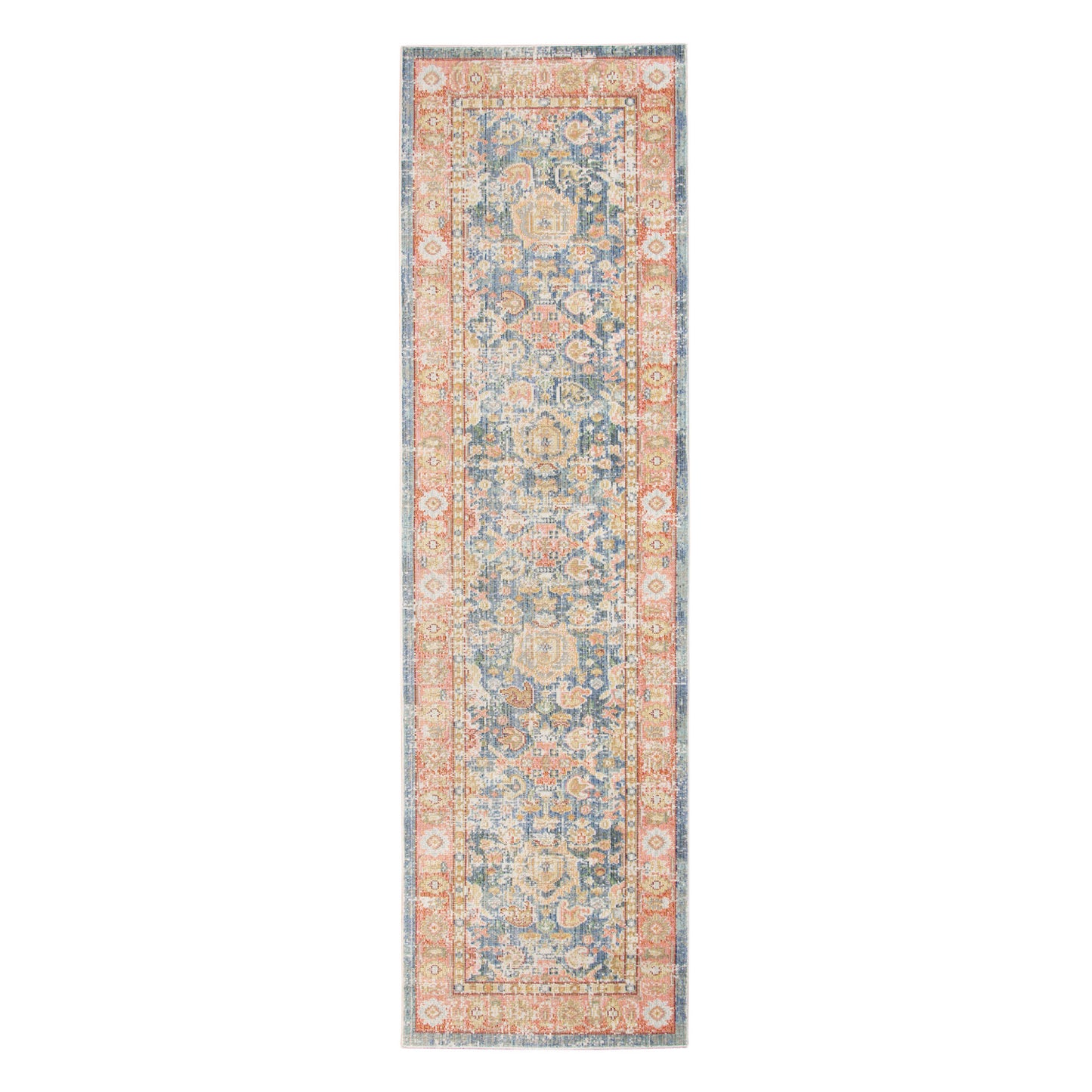 8' Blue Floral Power Loom Runner Rug