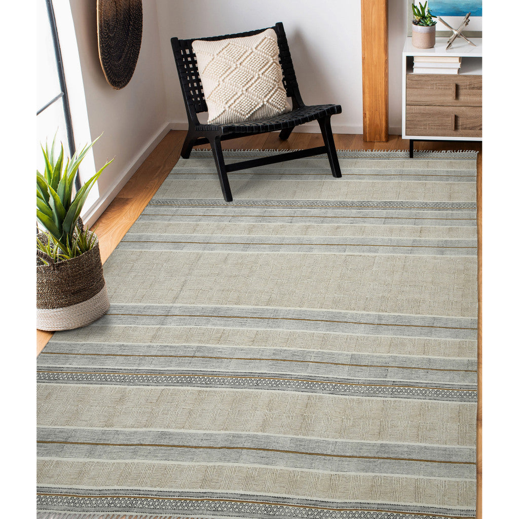 5' x 7' Brown Geometric Flatweave Handmade Distressed Area Rug With Fringe