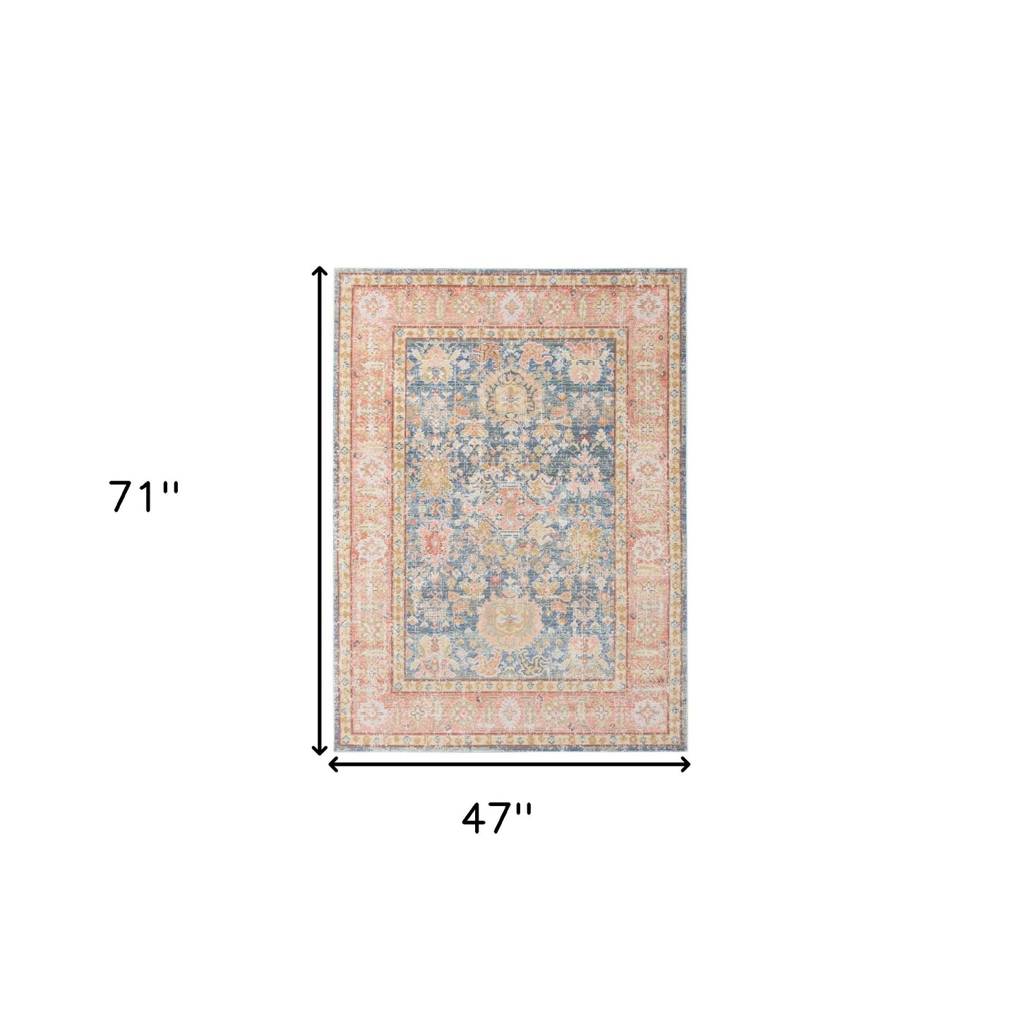 4' x 6' Blue Floral Power Loom Area Rug