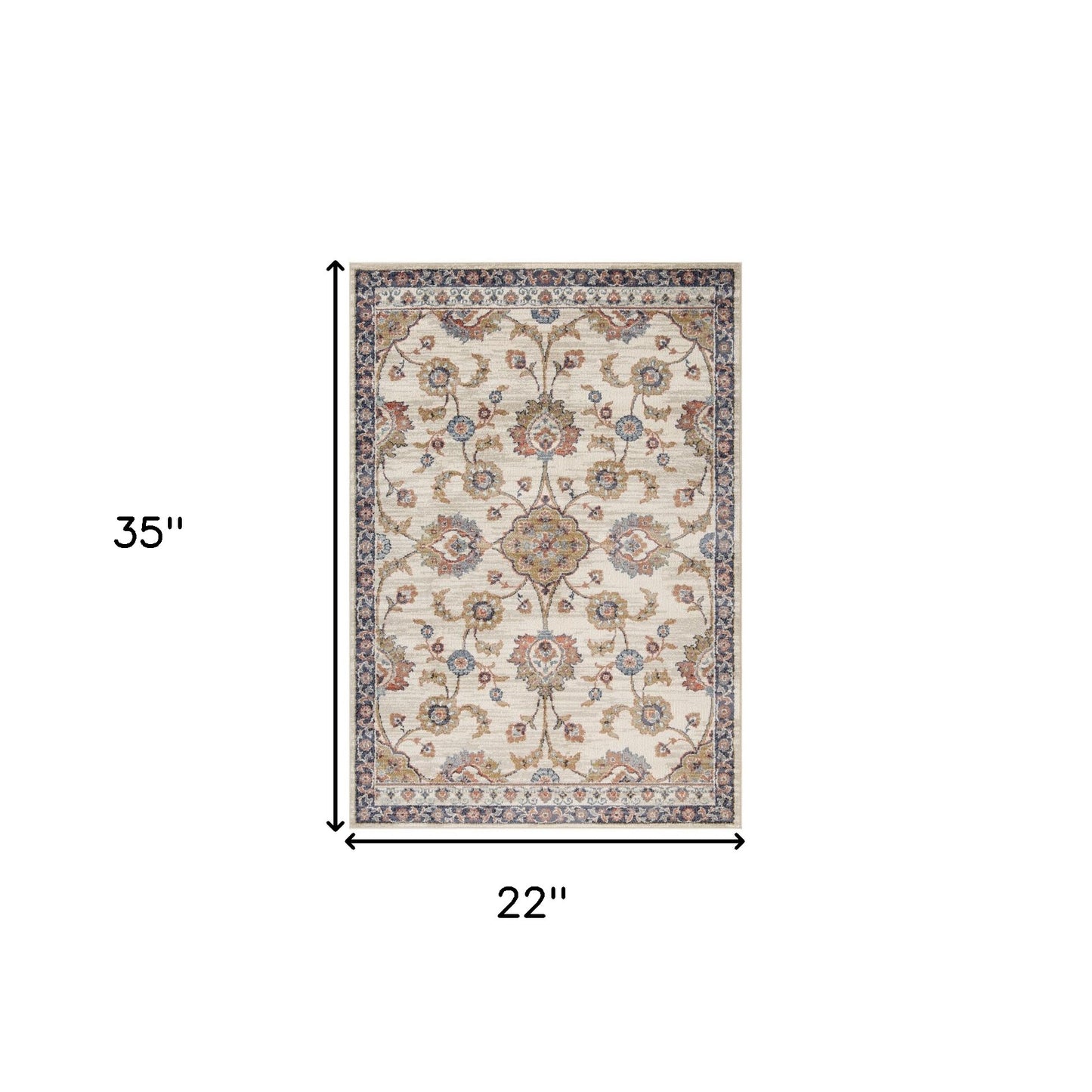 2' x 3' Ivory Floral Power Loom Area Rug