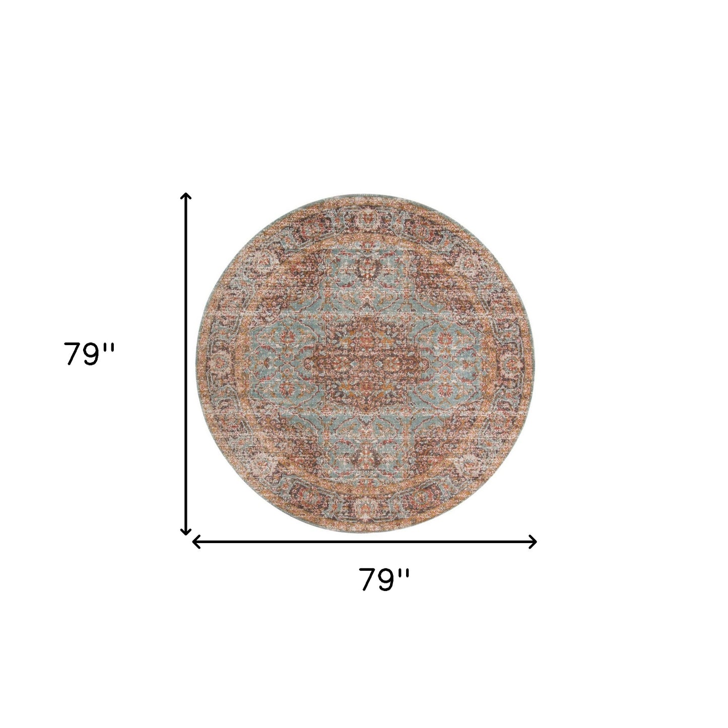 6' Sea Green Round Medallion Power Loom Area Rug With Fringe