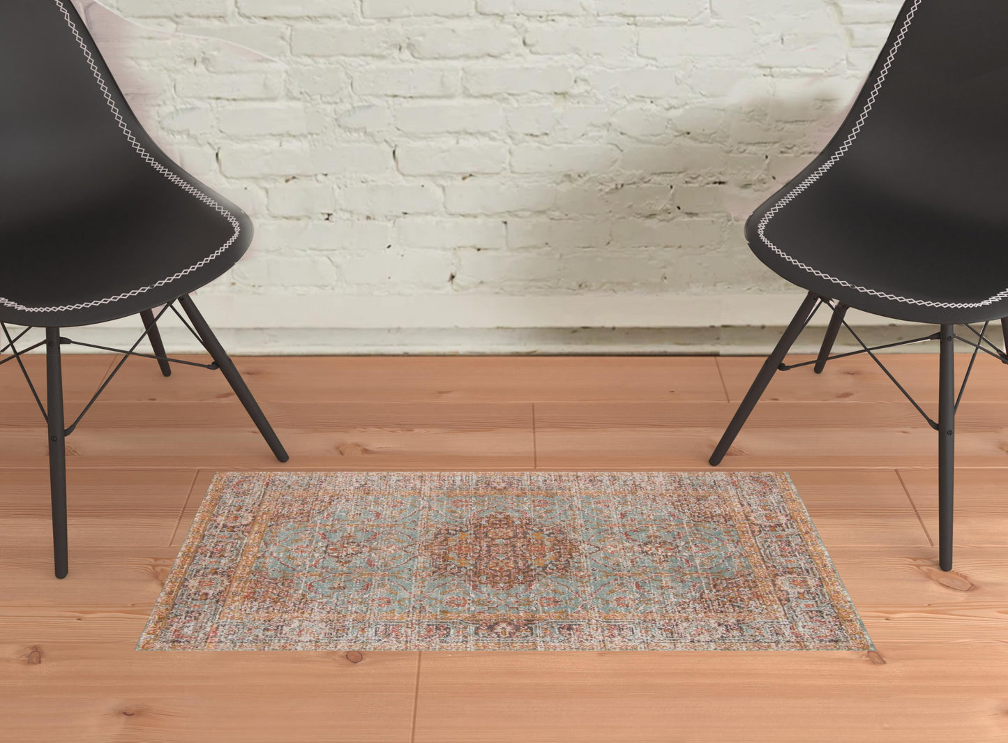 2' x 3' Sea Green Medallion Power Loom Area Rug With Fringe