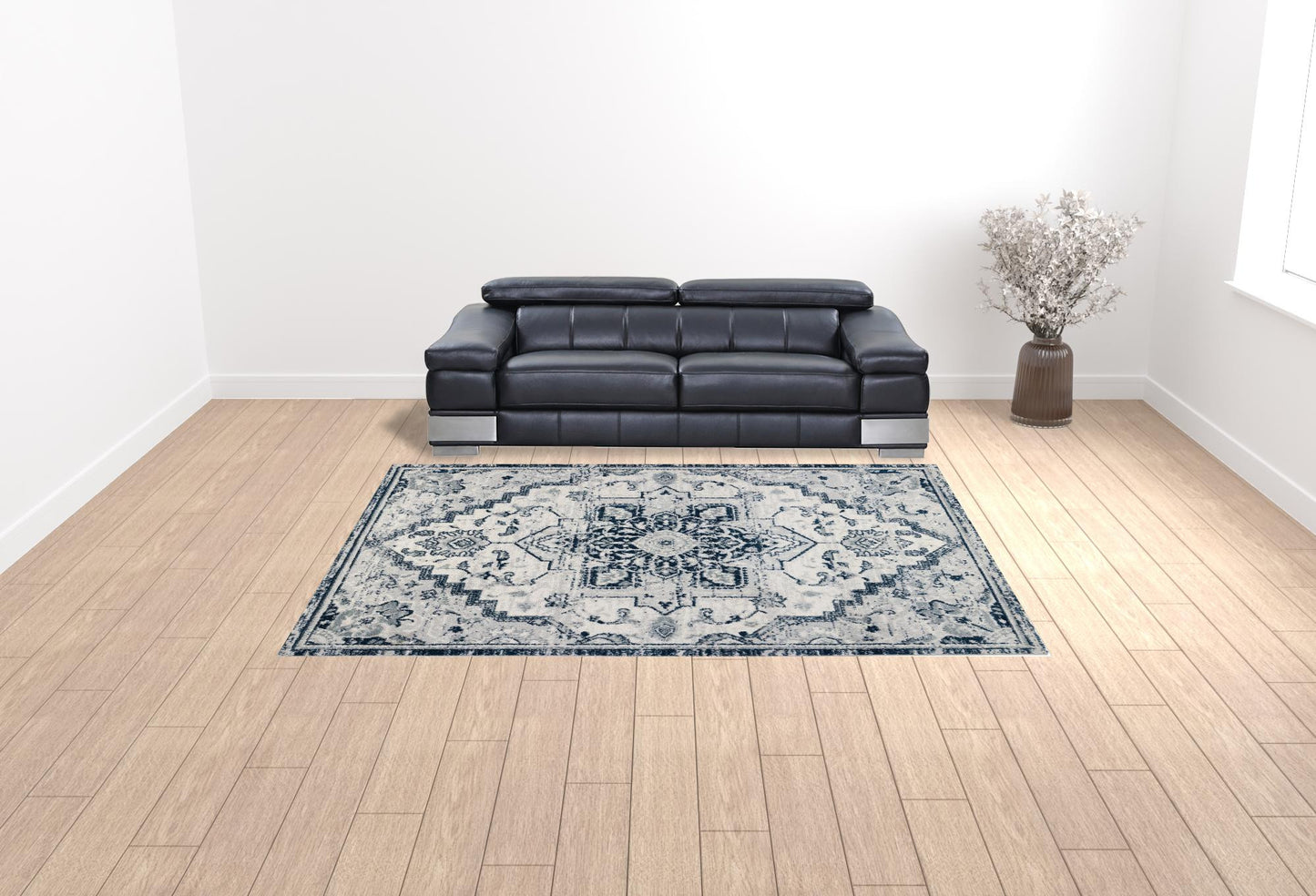9' x 12' Dark Blue Medallion Power Loom Area Rug