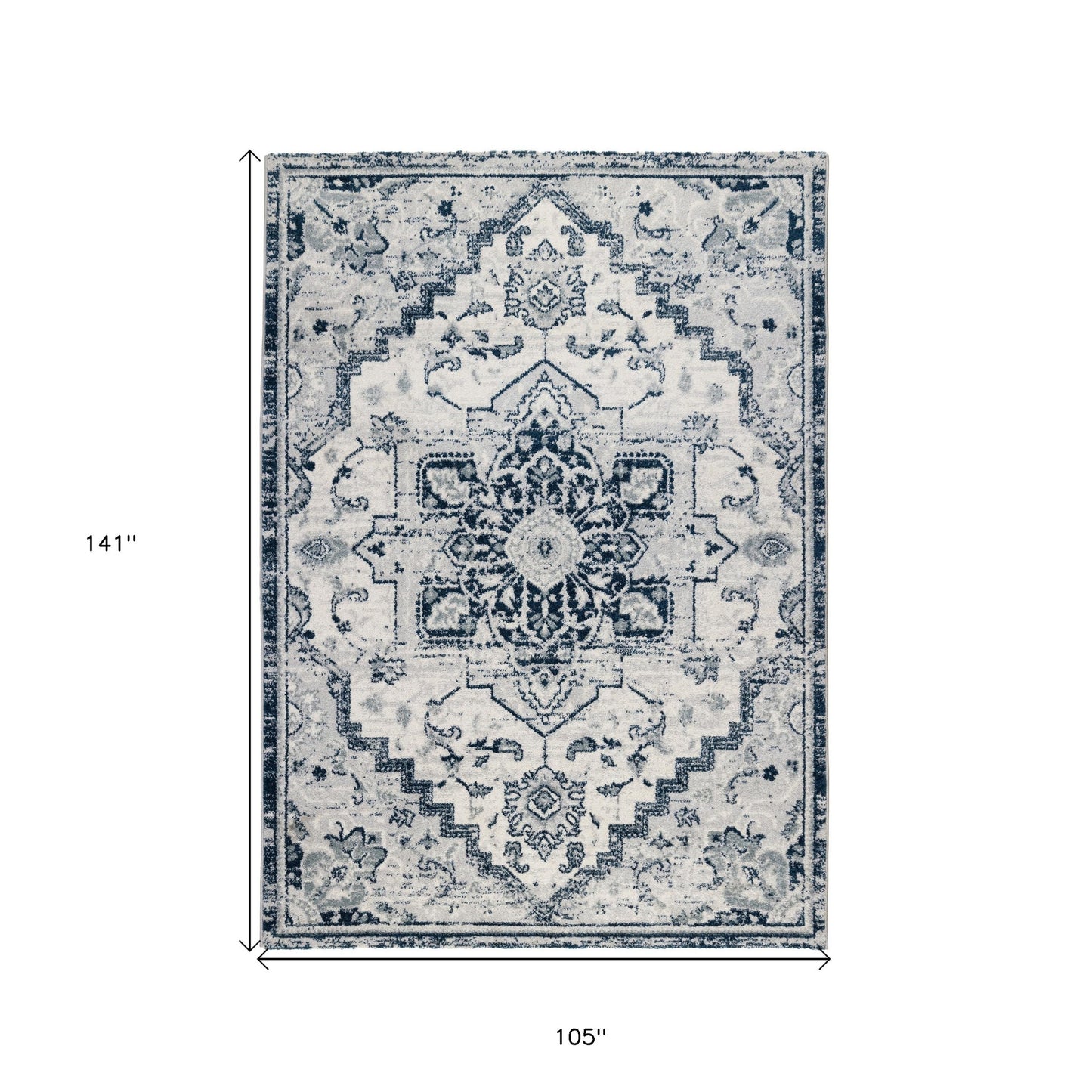 9' x 12' Dark Blue Medallion Power Loom Area Rug