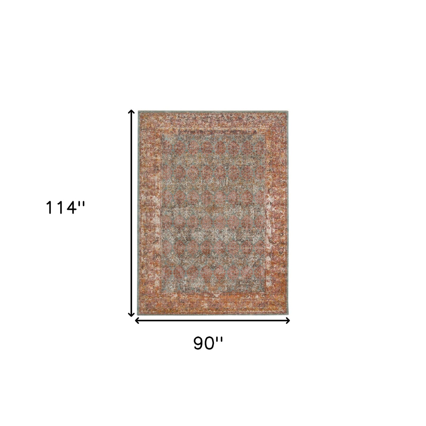 7' x 9' Teal Southwestern Power Loom Area Rug With Fringe