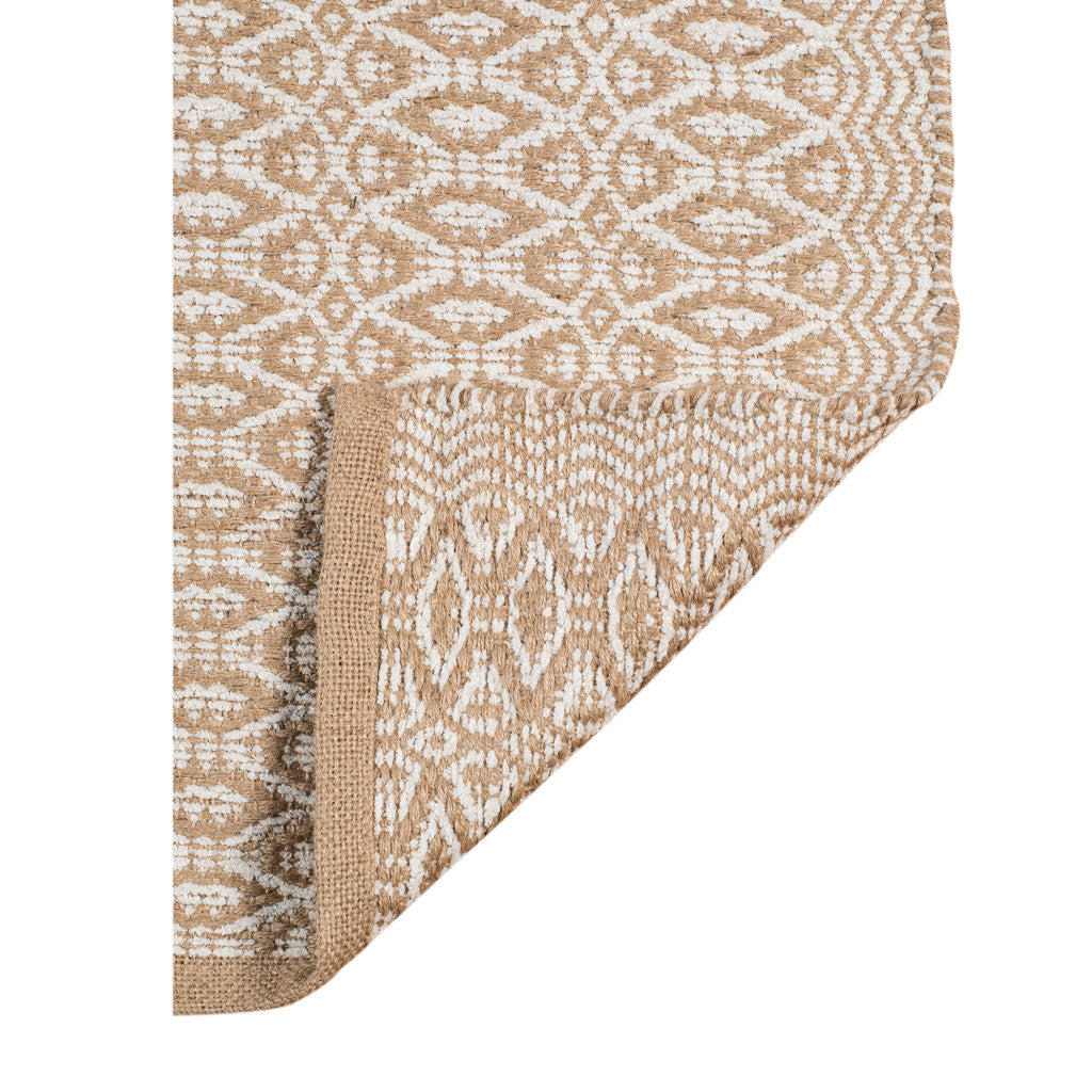 5' x 8' White and Natural Geometric Flatweave Handmade Area Rug